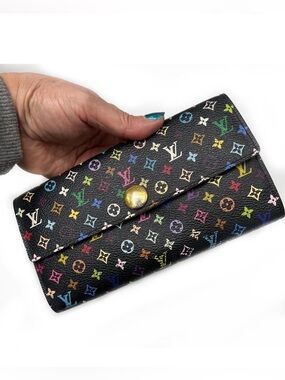 Louis Vuitton Takashi Murakami Black Multicolor Sarah Long Wallet Authentic 2007